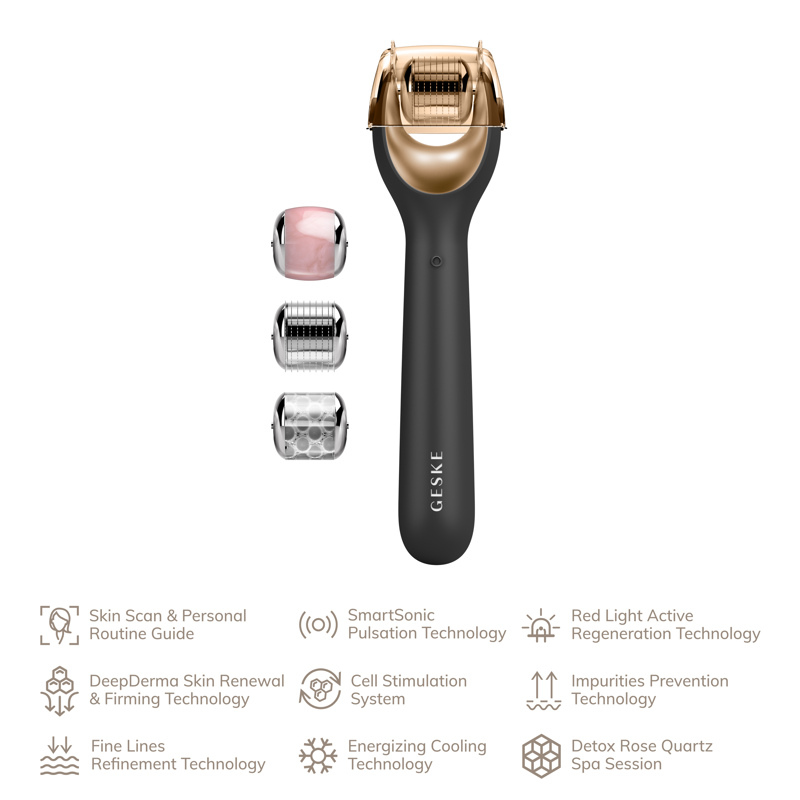 Электронный роллер для лица с микроиглами GESKE MicroNeedle Face Roller 9в1 gray