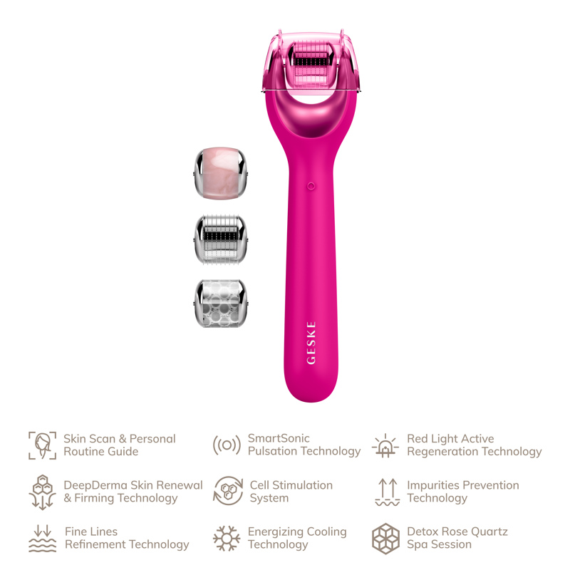 Электронный роллер для лица с микроиглами GESKE MicroNeedle Face Roller 9в1 magenta