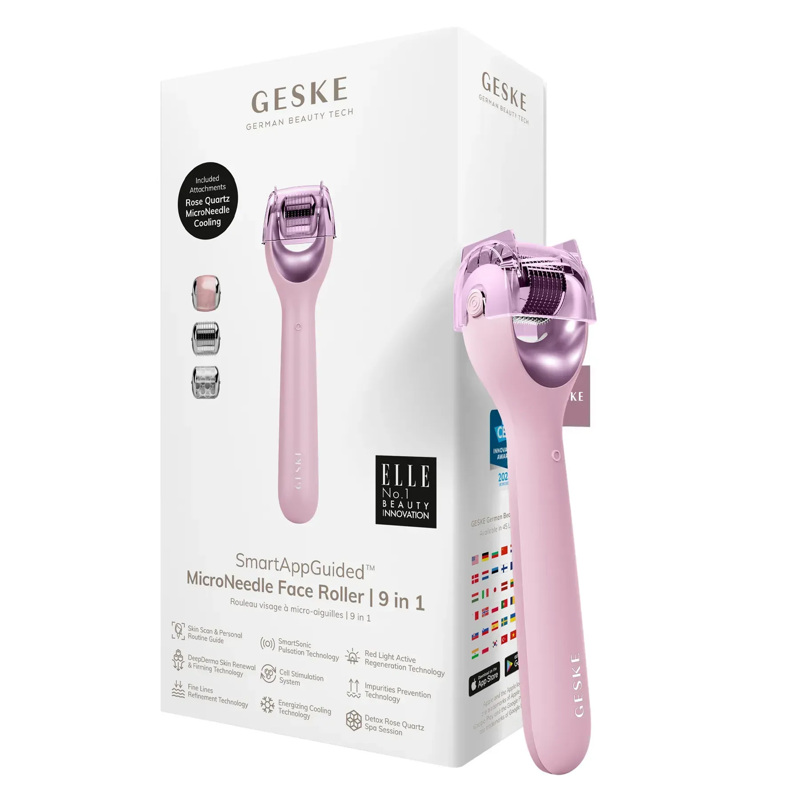 Электронный роллер для лица с микроиглами GESKE MicroNeedle Face Roller 9в1 pink