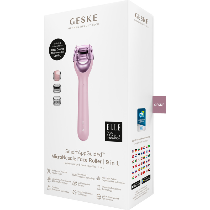 Электронный роллер для лица с микроиглами GESKE MicroNeedle Face Roller 9в1 pink