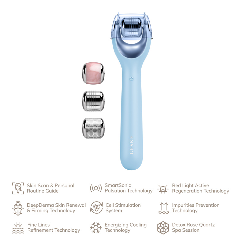 Электронный роллер для лица с микроиглами GESKE MicroNeedle Face Roller 9в1 aquamarine
