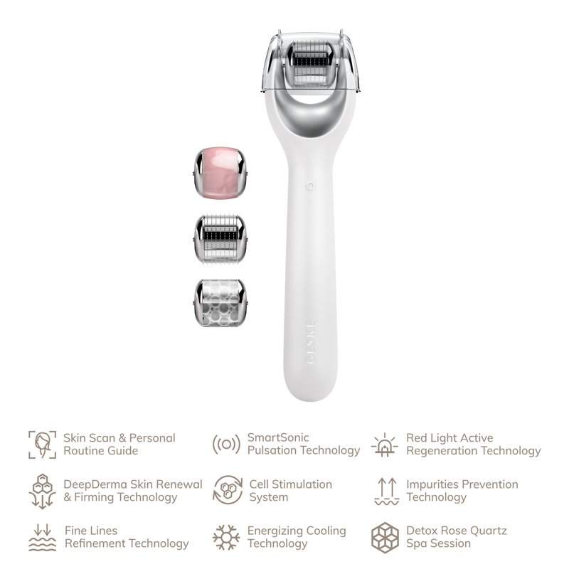 Электронный роллер для лица с микроиглами GESKE MicroNeedle Face Roller 9в1 white
