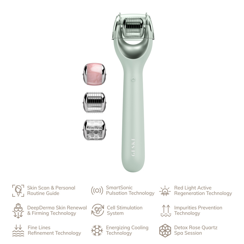 Электронный роллер для лица с микроиглами GESKE MicroNeedle Face Roller 9в1 green