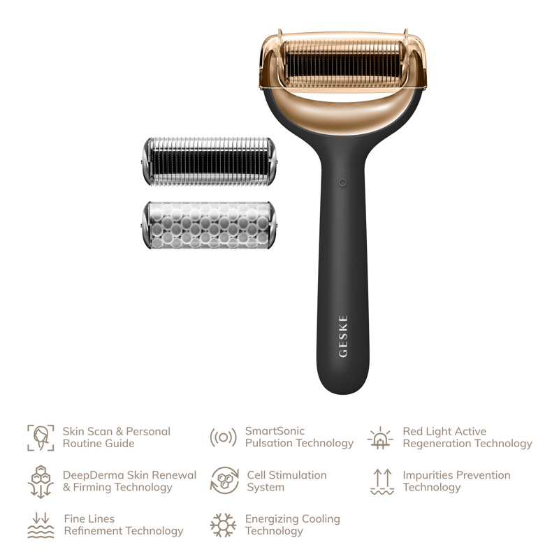 Электронный роллер для лица и тела с микроиглами GESKE MicroNeedle Face&Body Roller 8в1 gray