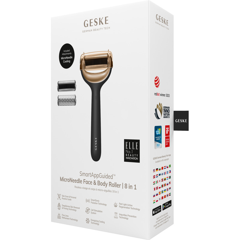 Электронный роллер для лица и тела с микроиглами GESKE MicroNeedle Face&Body Roller 8в1 gray