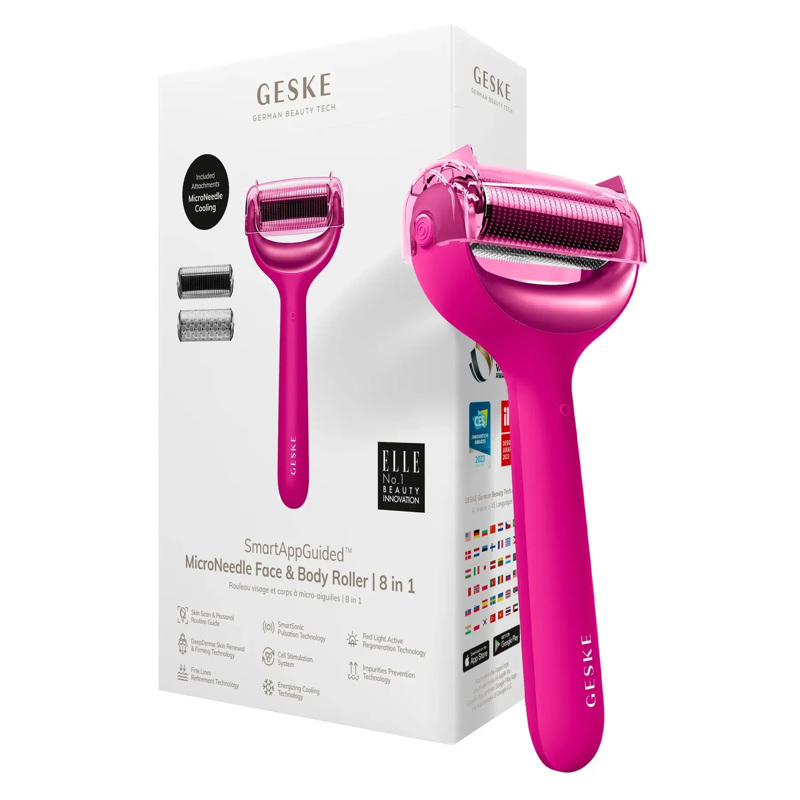 Электронный роллер для лица и тела с микроиглами GESKE MicroNeedle Face&Body Roller 8в1 magenta