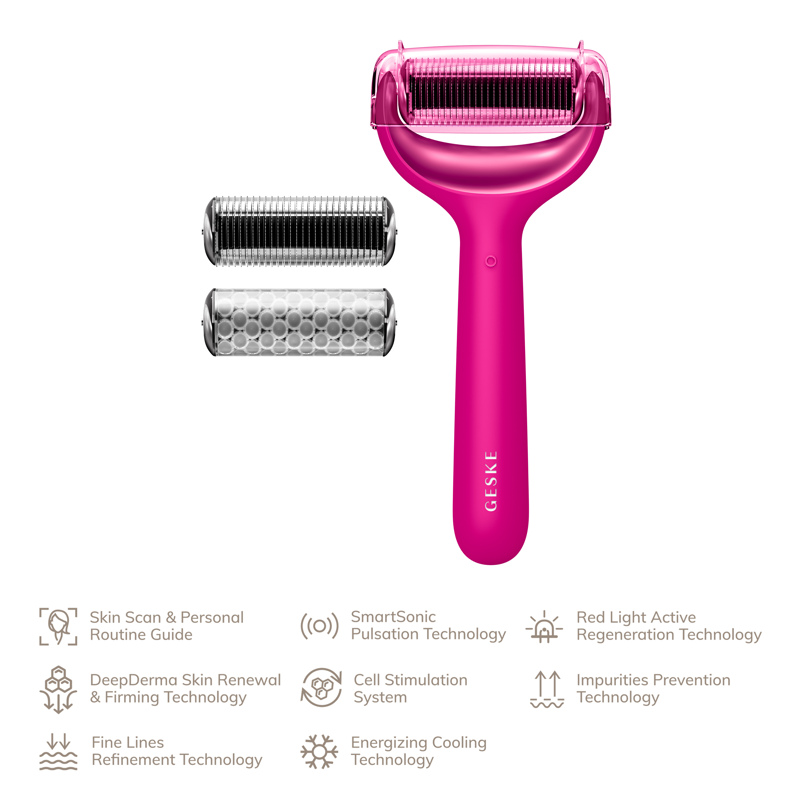 Электронный роллер для лица и тела с микроиглами GESKE MicroNeedle Face&Body Roller 8в1 magenta