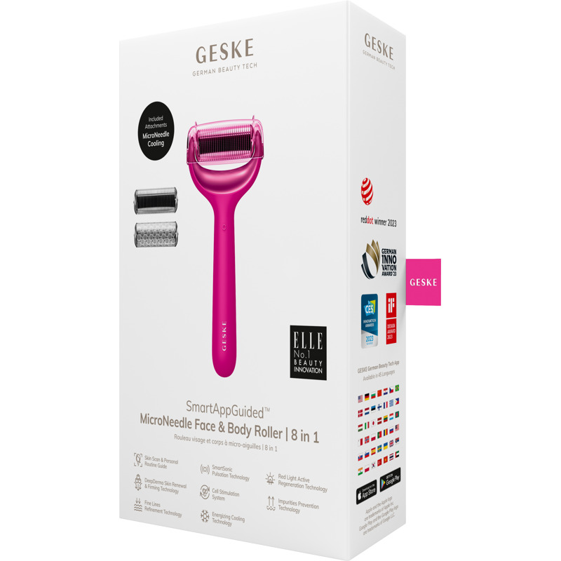 Электронный роллер для лица и тела с микроиглами GESKE MicroNeedle Face&Body Roller 8в1 magenta