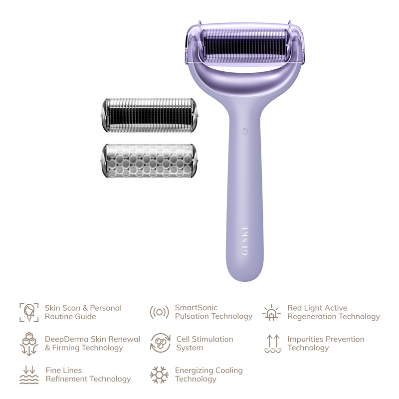 Электронный роллер для лица и тела с микроиглами GESKE MicroNeedle Face&Body Roller 8в1 purple