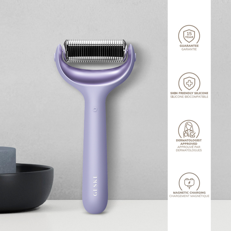 Электронный роллер для лица и тела с микроиглами GESKE MicroNeedle Face&Body Roller 8в1 purple