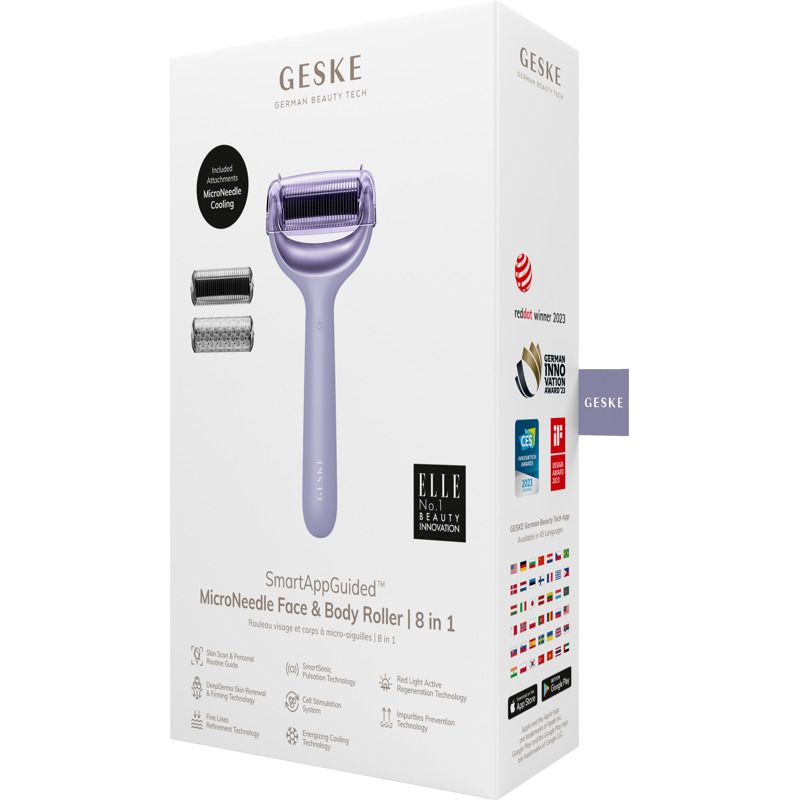 Электронный роллер для лица и тела с микроиглами GESKE MicroNeedle Face&Body Roller 8в1 purple