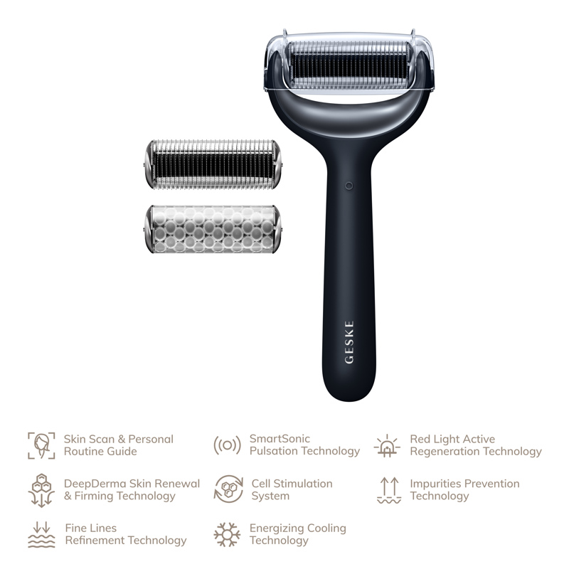 Электронный роллер для лица и тела с микроиглами GESKE MicroNeedle Face&Body Roller 8в1 black