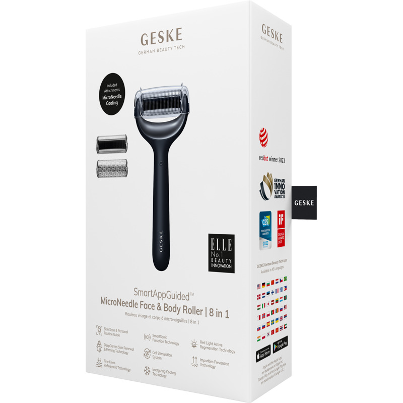 Электронный роллер для лица и тела с микроиглами GESKE MicroNeedle Face&Body Roller 8в1 black