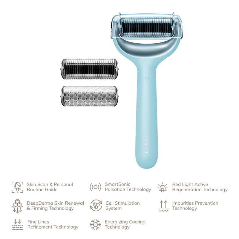 Электронный роллер для лица и тела с микроиглами GESKE MicroNeedle Face&Body Roller 8в1 turquoise