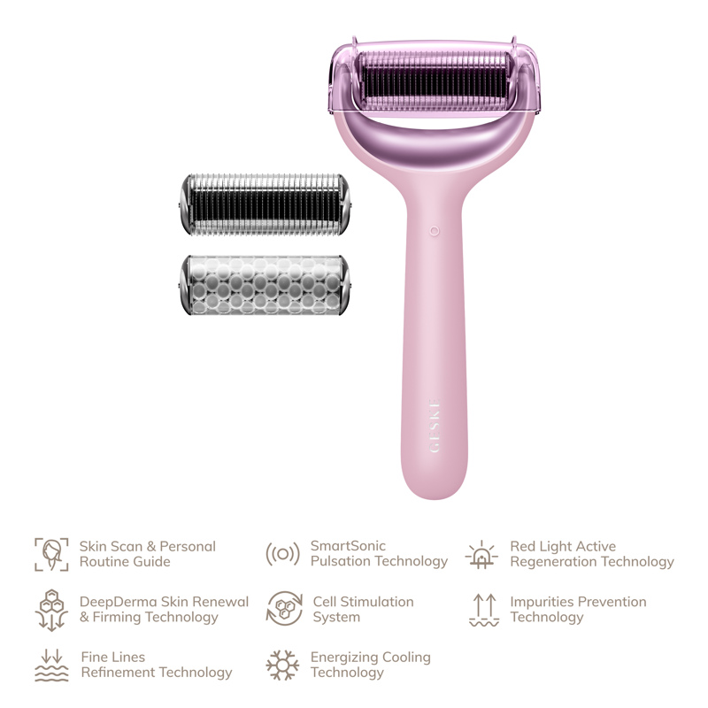 Электронный роллер для лица и тела с микроиглами GESKE MicroNeedle Face&Body Roller 8в1 pink