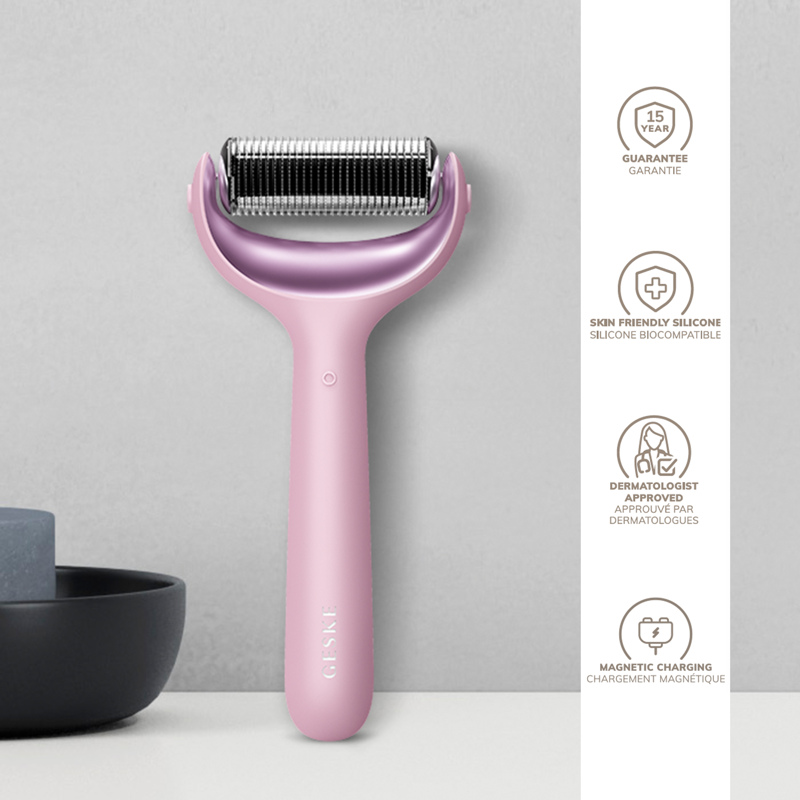 Электронный роллер для лица и тела с микроиглами GESKE MicroNeedle Face&Body Roller 8в1 pink