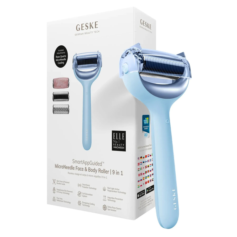 Электронный роллер для лица и тела с микроиглами GESKE MicroNeedle Face&Body Roller 8в1 aquamarine