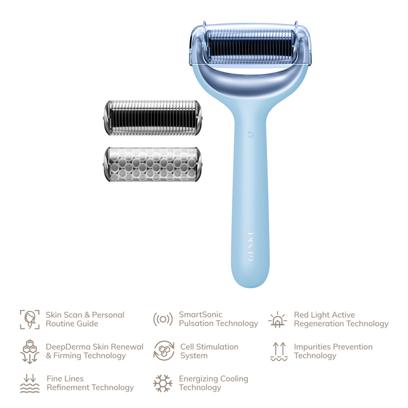 Электронный роллер для лица и тела с микроиглами GESKE MicroNeedle Face&Body Roller 8в1 aquamarine