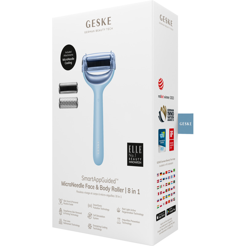 Электронный роллер для лица и тела с микроиглами GESKE MicroNeedle Face&Body Roller 8в1 aquamarine