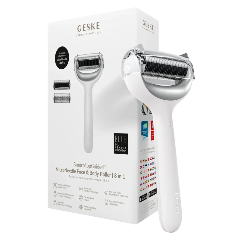 Электронный роллер для лица и тела с микроиглами GESKE MicroNeedle Face&Body Roller 8в1 white