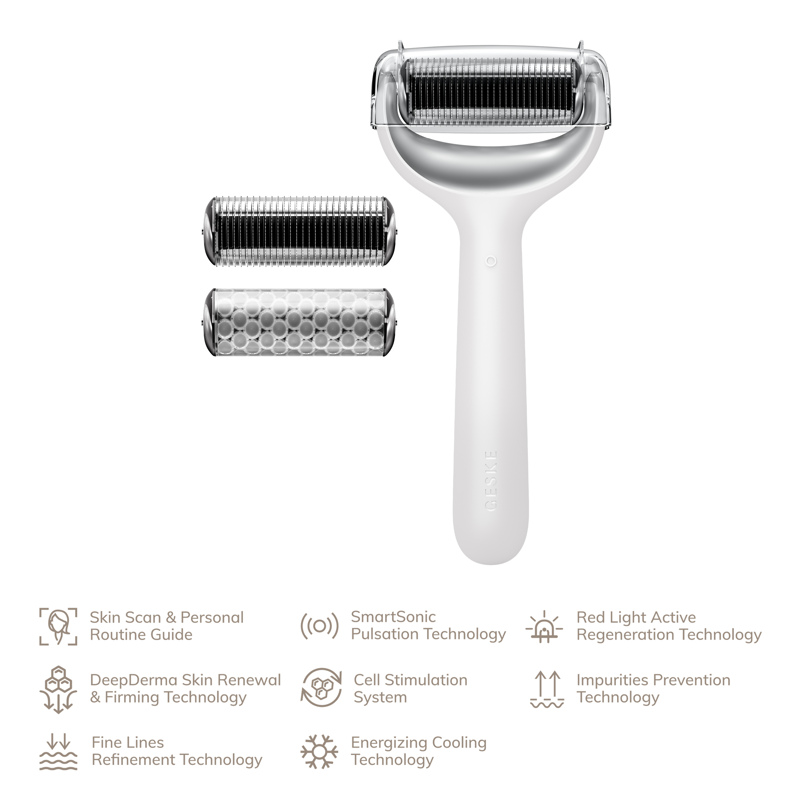 Электронный роллер для лица и тела с микроиглами GESKE MicroNeedle Face&Body Roller 8в1 white