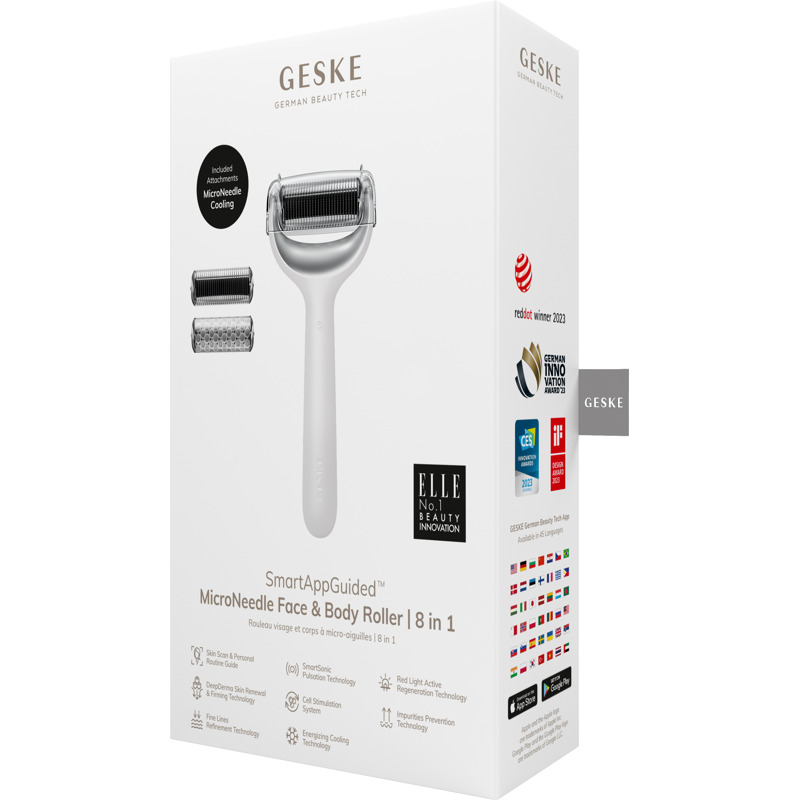 Электронный роллер для лица и тела с микроиглами GESKE MicroNeedle Face&Body Roller 8в1 white