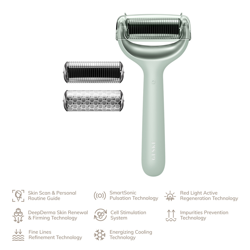 Электронный роллер для лица и тела с микроиглами GESKE MicroNeedle Face&Body Roller 8в1 green