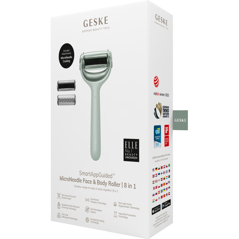 Электронный роллер для лица и тела с микроиглами GESKE MicroNeedle Face&Body Roller 8в1 green