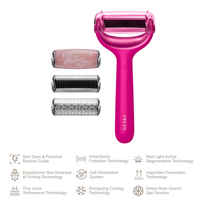 Ролер для голкової мезотерапії обличчя та тіла GESKE MicroNeedle Face&Body Roller 9в1 magenta