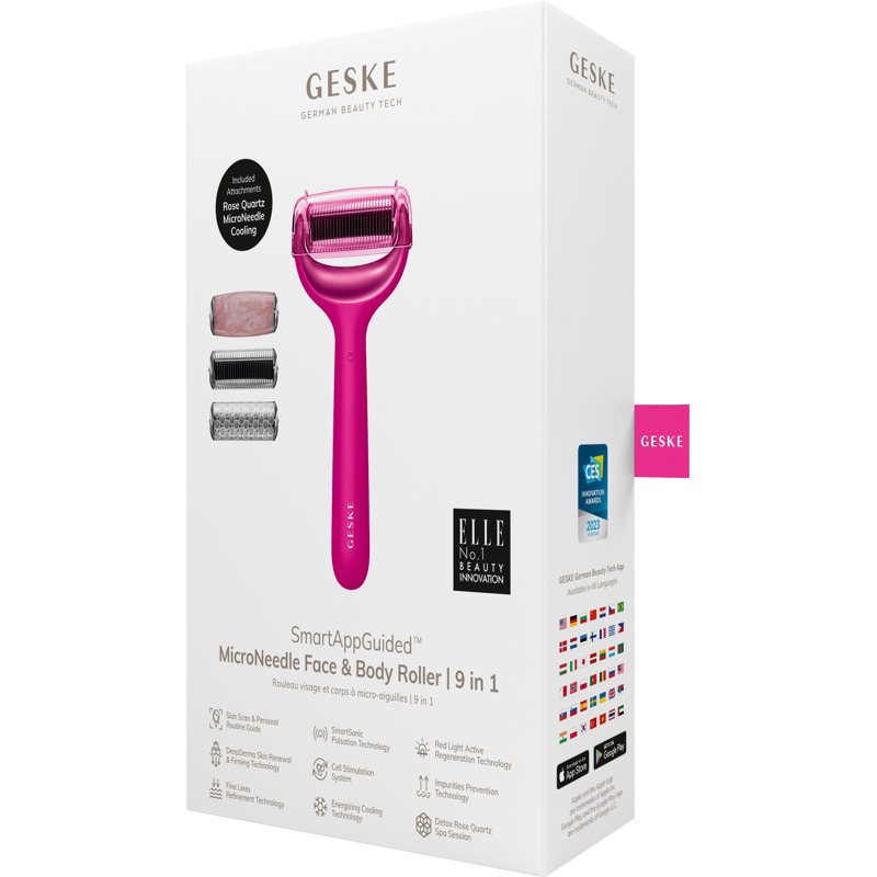 Ролер для голкової мезотерапії обличчя та тіла GESKE MicroNeedle Face&Body Roller 9в1 magenta
