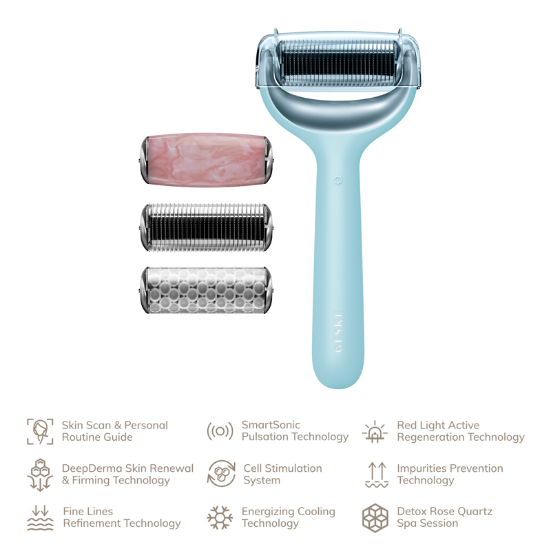 Ролик для голкової мезотерапії обличчя та тіла GESKE MicroNeedle Face&Body Roller 9в1 turquoise