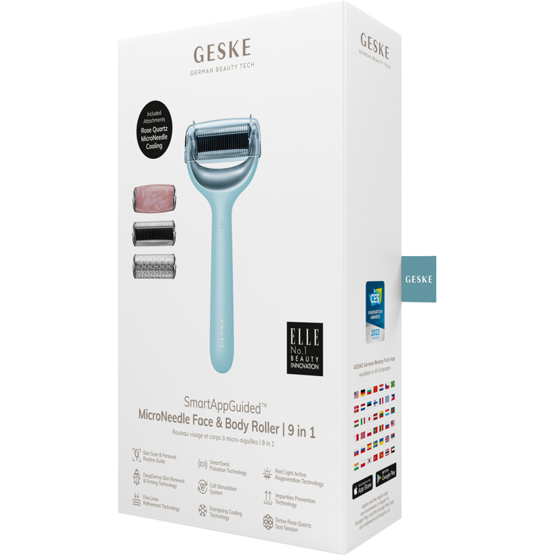 Ролик для голкової мезотерапії обличчя та тіла GESKE MicroNeedle Face&Body Roller 9в1 turquoise