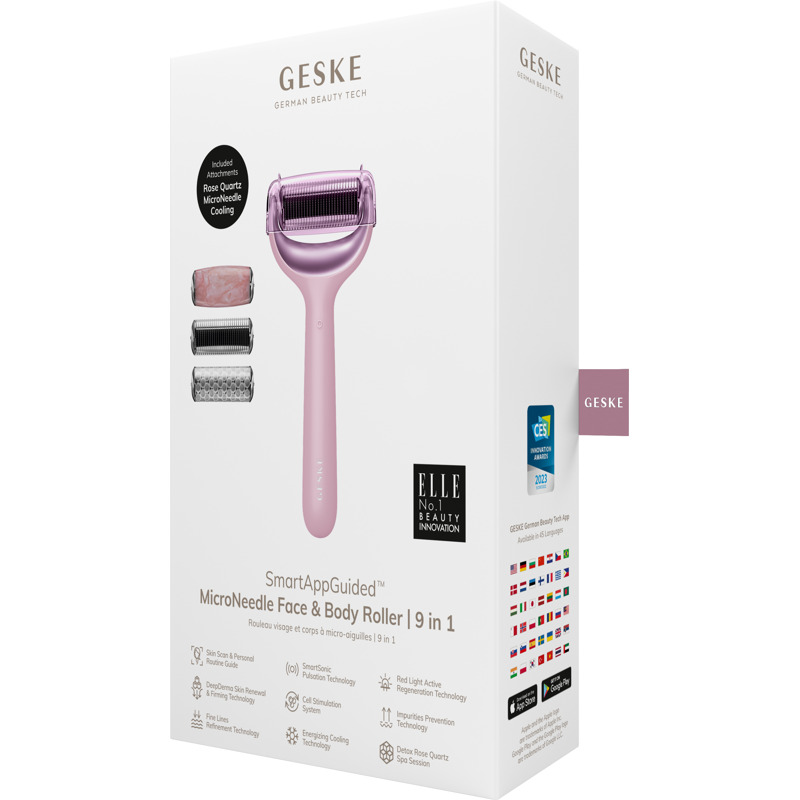 Ролер для голкової мезотерапії обличчя та тіла GESKE MicroNeedle Face&Body Roller 9в1 pink