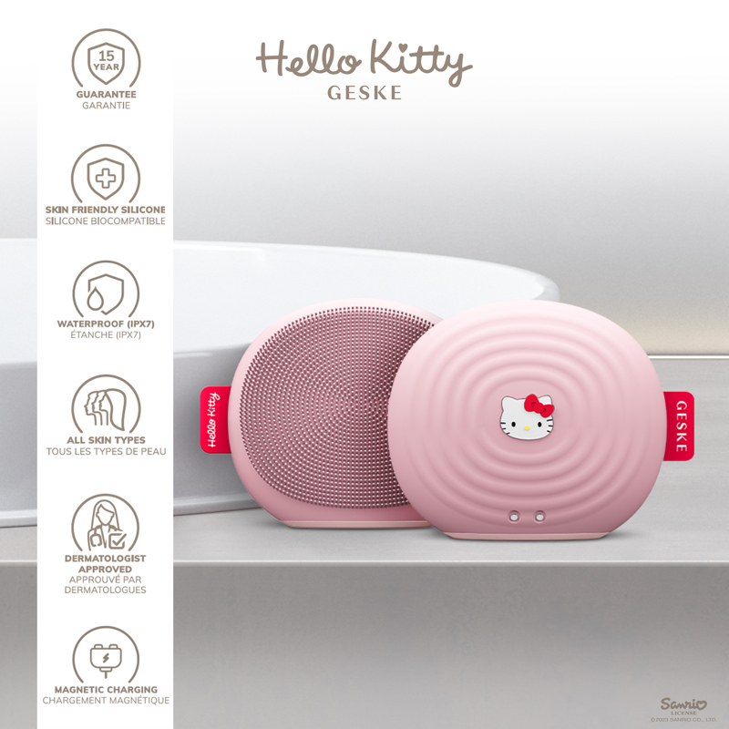 Электронная звуковая щетка для лица GESKE Sonic Facial Brush 4 в 1 by Hello Kitty розовый