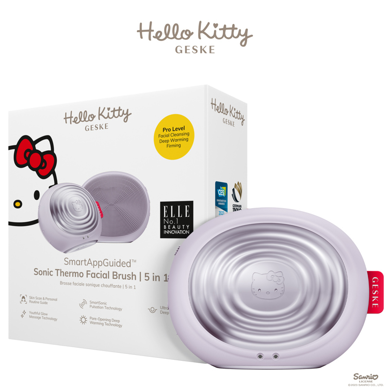 Электронная звуковая термо щетка для лица GESKE Sonic Thermo Facial Brush 5 в 1 by Hello Kitty фиолетовый