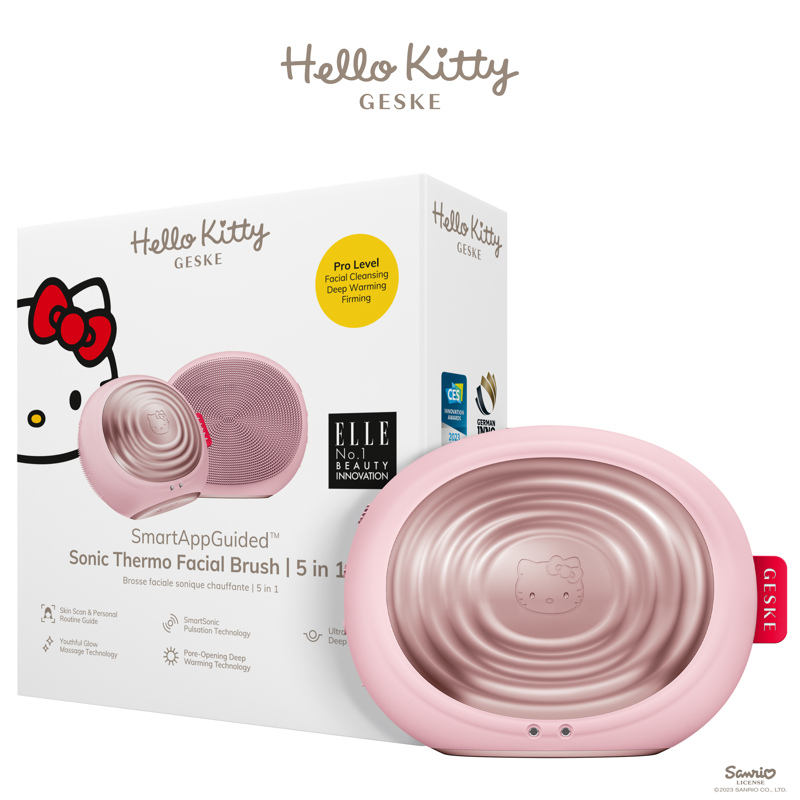 Электронная звуковая термо щетка для лица GESKE Sonic Thermo Facial Brush 5 в 1 by Hello Kitty розовый
