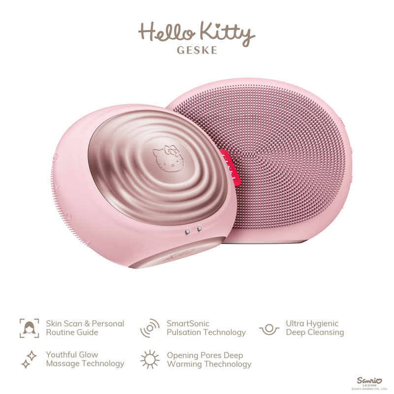 Электронная звуковая термо щетка для лица GESKE Sonic Thermo Facial Brush 5 в 1 by Hello Kitty розовый