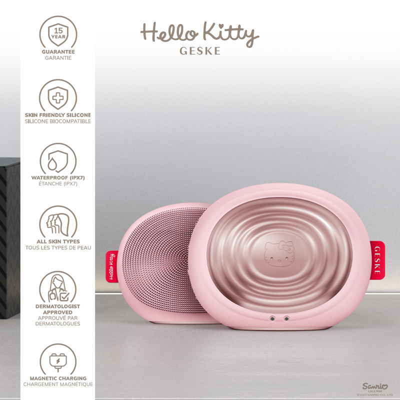 Электронная звуковая термо щетка для лица GESKE Sonic Thermo Facial Brush 5 в 1 by Hello Kitty розовый