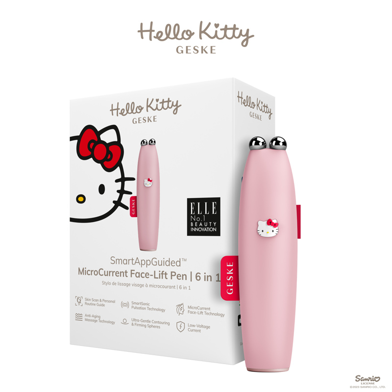 Микротоковая ручка для подтяжки лица GESKE MicroCurrent Face-Lift Pen 6в1 by Hello Kitty pink