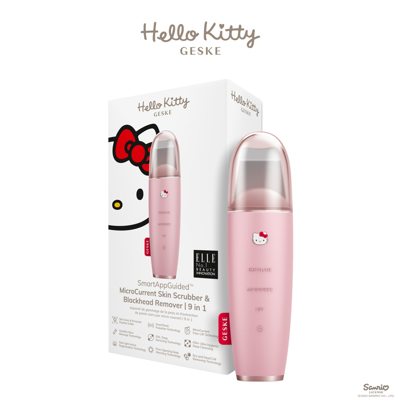 Микротоковый скрабер для кожи и устранения черных точек GESKE MicroCurrent Skin Scrubber & Blackhead Remover 9 в 1 Hello Kitty розовый