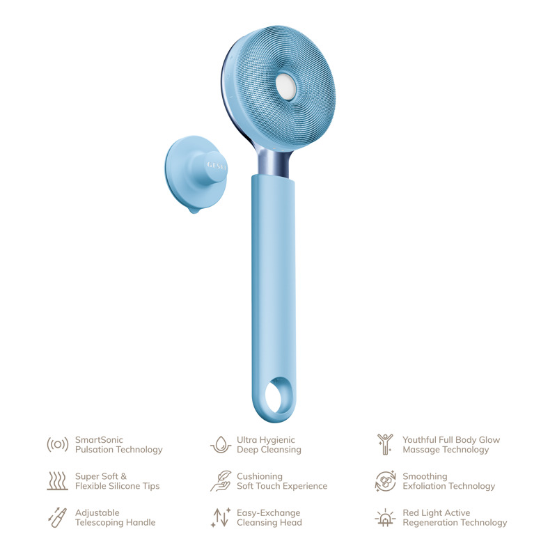 Звукова світлодіодна щітка для всього тіла GESKE Sonic LED Full-Body Brush&Intensive Exfoliator 9в1 aquamarine