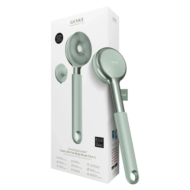Звукова світлодіодна щітка для всього тіла GESKE Sonic LED Full-Body Brush&Intensive Exfoliator 9в1 green