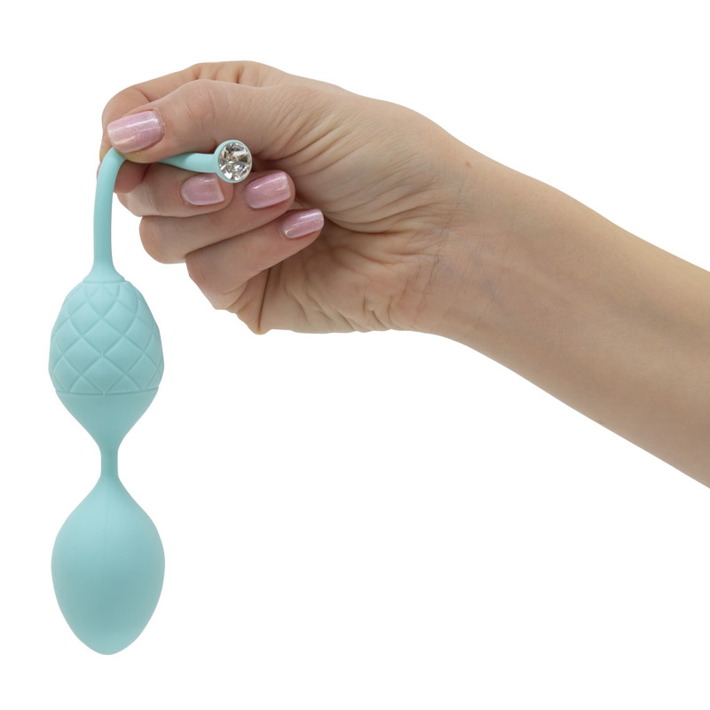 Роскошные вагинальные шарики PILLOW TALK - Frisky Teal с кристаллом, диаметр 3,2см, вес 49-75гр