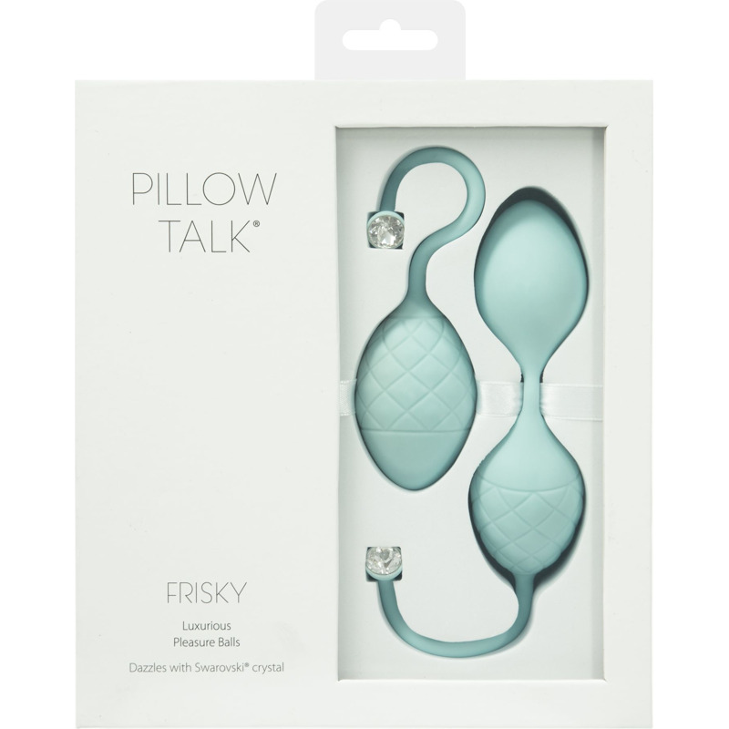 Роскошные вагинальные шарики PILLOW TALK - Frisky Teal с кристаллом, диаметр 3,2см, вес 49-75гр