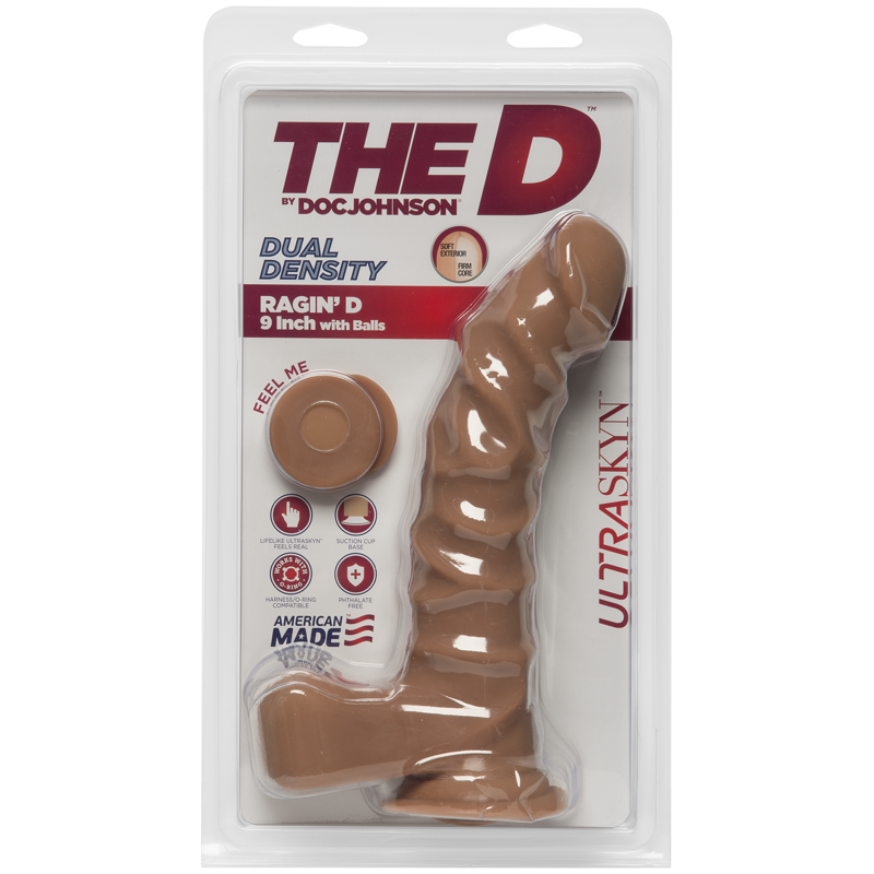 Фаллоимитатор Doc Johnson The D - Ragin D - 9 Inch With Balls - ULTRASKYN - Caramel, диаметр 5,1см