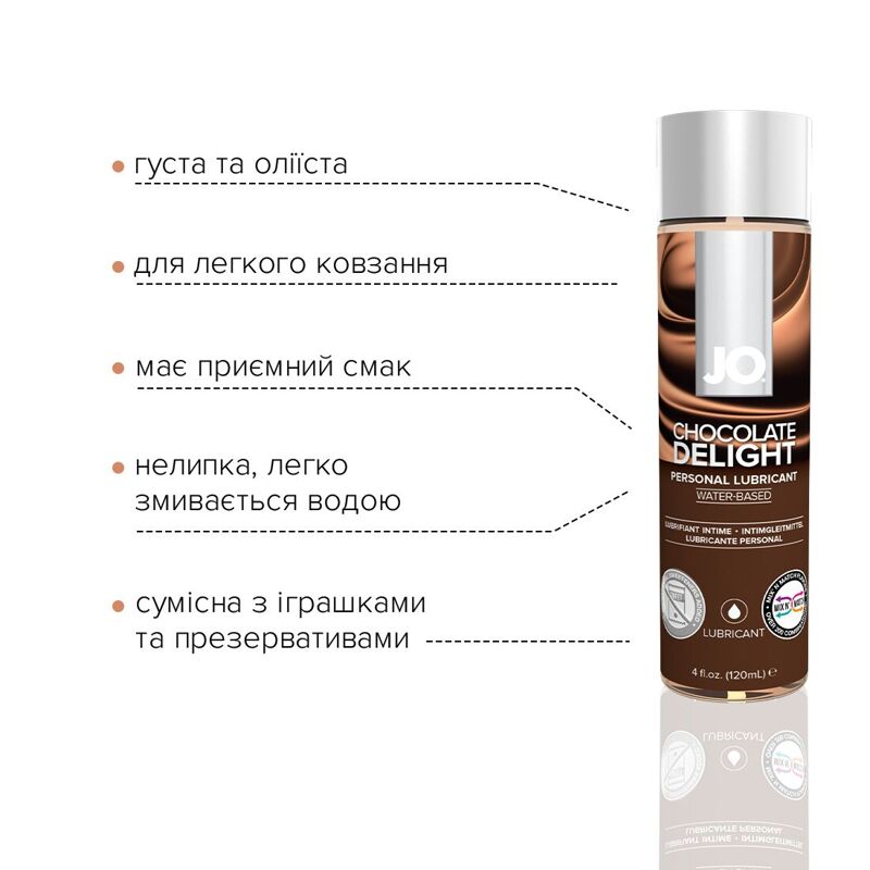 Смазка на водной основе JO H2O — Chocolate Delight (120 мл) без сахара, растительный глицерин Смазка на водной основе JO H2O — Chocolate Delight (120 мл) без сахара, растительный глицерин
