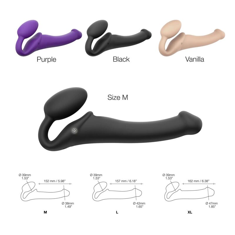 Безремневой страпон с вибрацией Strap-On-Me Vibrating Violet XL, диам. 4,5см, пульт ДУ, регулируемый