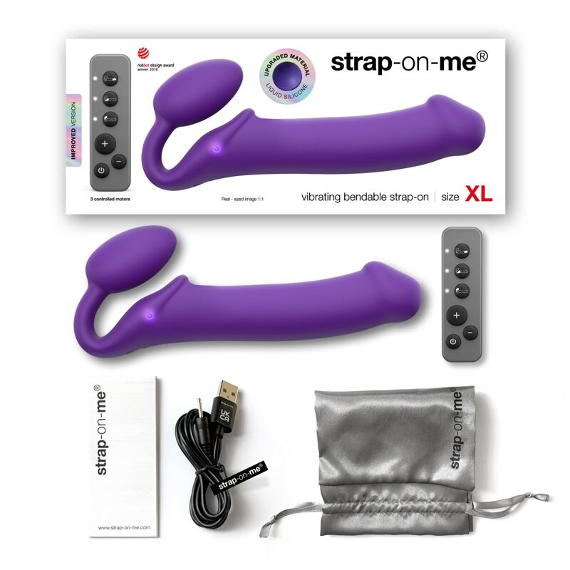 Безремневой страпон с вибрацией Strap-On-Me Vibrating Violet XL, диам. 4,5см, пульт ДУ, регулируемый