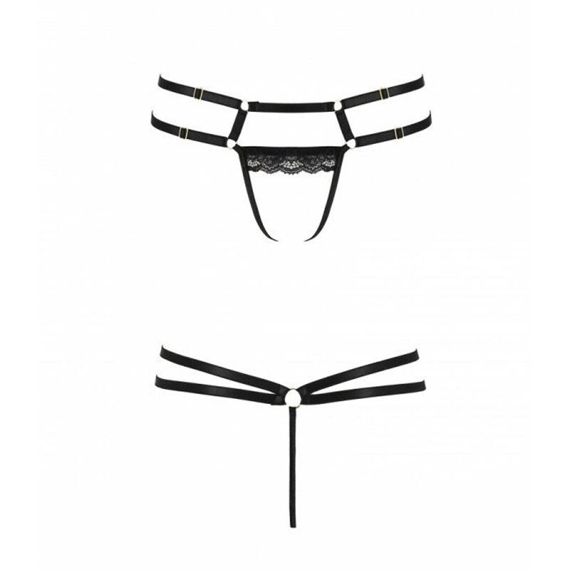 Трусики-стринги из стреп с кружевом Passion Exclusive LORRY THONG S/M, black