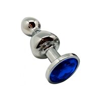 Металлическая анальна пробка Wooomy Lollypop Double Ball Metal Plug Blue L диаметр 3,5, длина 10,5см